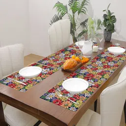 PRAKARTIK 6-Pcs Red & Yellow Cotton Floral Printed Table Placemats-24