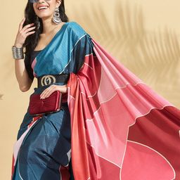RACHNA Colourblocked Block Print Saree image 2