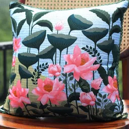 Abolee Homes Blue & Pink Set of 2 Floral Square Cushion Covers-5