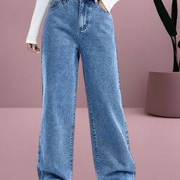 RIVI Women Comfort Wide Leg High-Rise Light Fade Acid Wash Stretchable Jeans-image-81