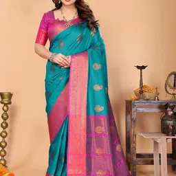 SILKWEAR Ethnic Motifs Zari Banarasi Saree-picture-46