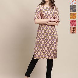 7Threads Selection Of 6 Floral Printed Round Neck Straight Kurtas-image-77