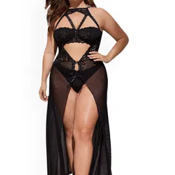 Beera Plus Size Shoulder Straps Self Design Baby Doll-9