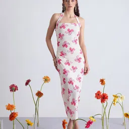Kibo Floral Print Halter Neck Bodycon Midi Dress-image-34