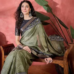 Sangria Printed Zari Silk Cotton Bandhani Saree-image-69