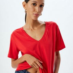 COLOR CAPITAL Women V-Neck Drop-Shoulder Sleeves Pockets T-shirt-image-27