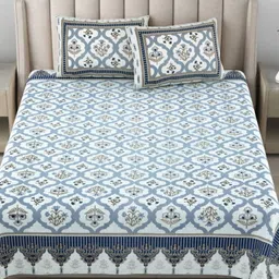 JAIPUR FABRIC White & Blue Floral 180 TC King Bedsheet with 2 Pillow Covers-image-60