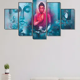 Myntra Elegant Homes Blue & Pink 5 Pieces Wooden Religious Buddha Painting Wall Arts-image-95