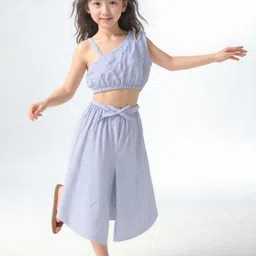 A.T.U.N. Girls Blue Stripe Cotton Leslie Top and Capri Co-ord Set-image-25