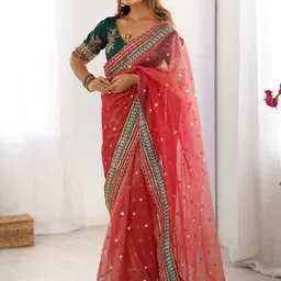 Anouk Embellished Sequinned Organza Saree-15