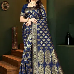 KALINI Woven Design Zari Silk Blend Kanjeevaram Saree-image-79