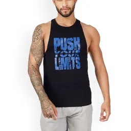 BLUEFICUS Printed Pure Cotton Round Neck Gym Vest A_103-M-PUSH-SANDO-BLACK-M-99