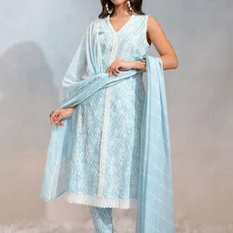 Vishudh Women Embroidered Regular Pure Cotton Kurta with Trousers & With Dupatta-picture-13