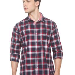 SNX Checked Spread Collar Long Sleeves Cotton Tailored Fit Shirt-image-100