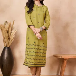 Anouk Green Floral Embroidered A-Line Kurta-55