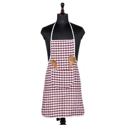 Kuber Industries White & Maroons Checked Cotton Skin Friendly Water Resistant Aprons-35
