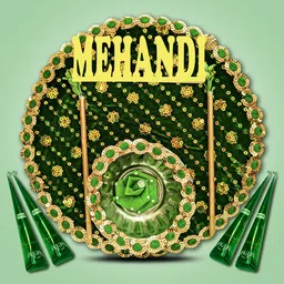 ME & YOU Green & Yellow Stainless Steel Haldi Thali Set With 4 Mehendi Cones-85