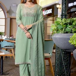 HERE&NOW Women Regular Thread Work Kurta with Trousers & With Dupatta-image-68