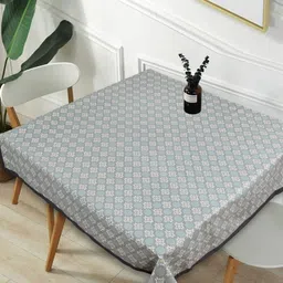 Texstylers Grey & White Geometric Printed Anti-Slip Pure Cotton 4-Seater Table Cover-32