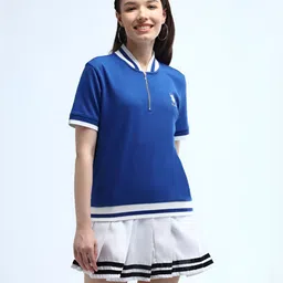 U.S. Polo Assn. Women Solid Polo Collar Cotton T-Shirt-45