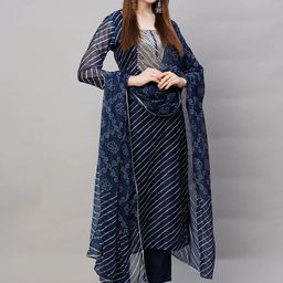 Piludi Women Leheriya Printed Regular Sequinned Kurta with Trousers & With Dupatta-4