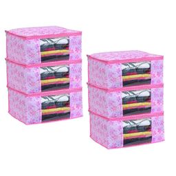 prettykrafts Pink & Purple 6 Pieces Printed Foldable Saree Organisers-6