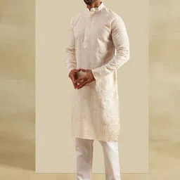 SOJANYA Men Embroidered Regular Kurta with Pyjamas With Nehru Jacket image 4