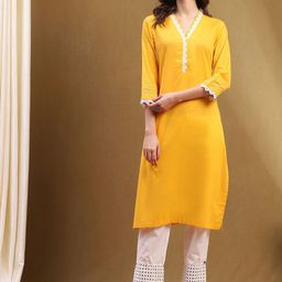 Biba V-Neck Cotton Straight Kurta-picture-31