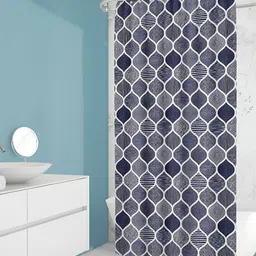 ArtzFolio Blue & White Geometric Printed Waterproof Shower Curtain-image-12
