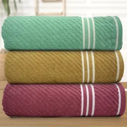 Myntra Elegant Homes Green And Pink 3 Pieces Cotton 400 GSM Bath Towels-image-70