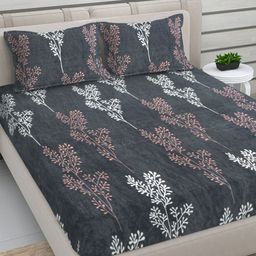 Myntra Elegant Homes Grey & White Printed Woollen 300 TC King Bedsheet Set 2.5 m x 2.25 m-image-18