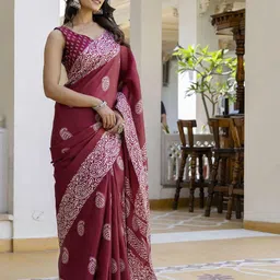 KALINI Maroon Cotton Blend Printed Sarees-image-68
