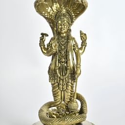 Exotic India Superfine Standing Lord Vishnu Brass Statue Under Sheshnag-image-84