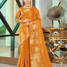 Moksha Trends Woven Design Zari Silk Blend Banarasi Saree-image-7