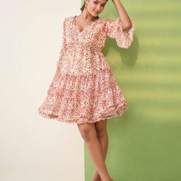 The Roadster Lifestyle Co Women Floral Printed V-Neck Above Knee Dress-picture-34