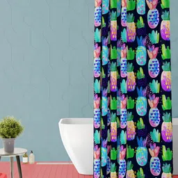 ArtzFolio Blue & Grey Abstract Printed Waterproof Shower Curtain-4