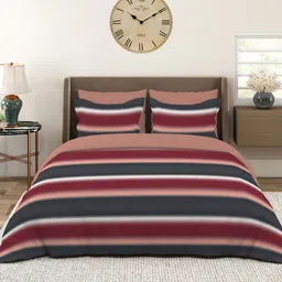 Layers Maroon & White Striped 220 TC King Bedsheet with 2 Pillow Covers-picture-31