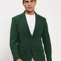 SHOWOFF Self Design Cotton Notched Collar Slim Fit Singe Breasted Blazer-image-54