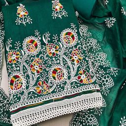 Peachmode Women Floral Thread Embroidered Chanderi Cotton Unstitched Dress Material-image-52