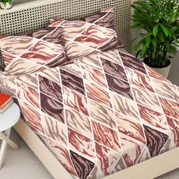 Myntra Elegant Homes Off White Printed Woollen 300 TC Fitted King Bedsheet Set 2.5 x 2.2 m-image-40