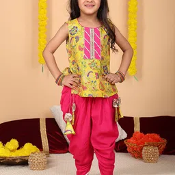 Here&Now X Kinder Kids Girls Floral Printed Regular Pure Cotton Kurti with Dhoti Pants-picture-13