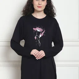 Kanvin Printed Women Round Neck Long Sleeves Lounge Tshirts-image-10