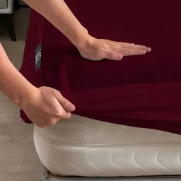THE WOOD WHITE Maroon Breathable Terry King Mattress Protector-21