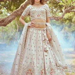 panchhi Embellished Beads & Stones Semi-Stitched Lehenga & Unstitched Blouse With Dupatta-image-9