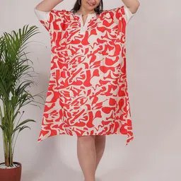 Qurvii+ Women Printed Batwing Sleeve Kaftan Midi Dress-5