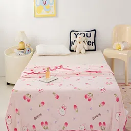 JC HOME Pink & White Cartoon Characters Printed AC Room 300 GSM Single Bed Blanket-picture-45