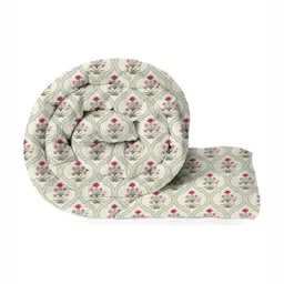 VAS COLLECTIONS Off White & Pink Floral Microfiber AC Room Double Bed Comforter-12