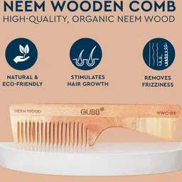 GUBB Effortless Detangling Neem Comb With Handle - Brown image 5