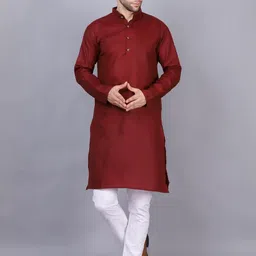Men Solid Straight Kurta (Maroon)-picture-7