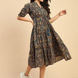 Raiyani Enterprise Women Paisley Printed Tiered A-Line Midi Dress-picture-26